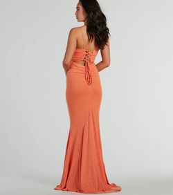 Style 05002-8471 Windsor Orange Size 4 Bridesmaid Floor Length Teal Mermaid Dress on Queenly