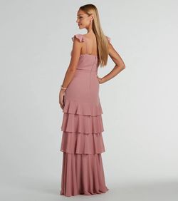 Style 05002-8265 Windsor Pink Size 0 05002-8265 Wedding Guest A-line Ruffles Spaghetti Strap Straight Dress on Queenly