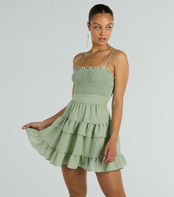 Style 05101-3062 Windsor Green Size 4 05101-3062 Spaghetti Strap Flare Cocktail Dress on Queenly
