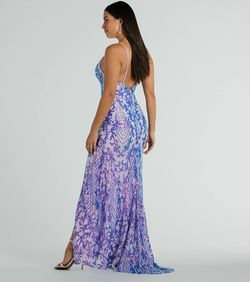 Style 05002-8001 Windsor Purple Size 0 Sequined Sheer Floor Length Side slit Dress on Queenly