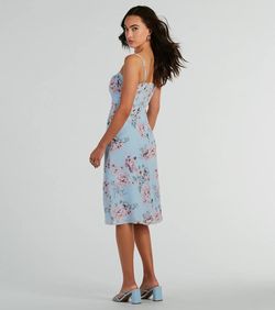Style 05101-2356 Windsor Blue Size 0 Jersey Floral Sheer Tall Height Side slit Dress on Queenly