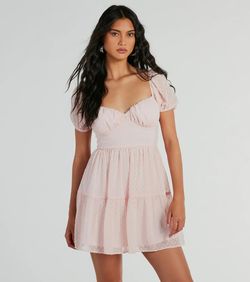 Style 05101-2999 Windsor Pink Size 4 Tulle Ruffles Flare Cocktail Dress on Queenly