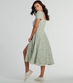 Style 05101-3008 Windsor Green Size 4 Jersey Sleeves Floral Side slit Dress on Queenly