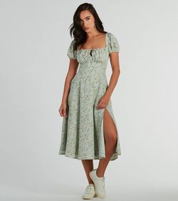Style 05101-3008 Windsor Green Size 4 Floral Jersey Graduation Sleeves Side slit Dress on Queenly