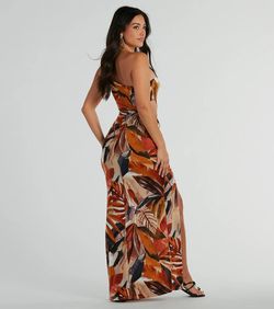 Style 05102-5542 Windsor Multicolor Size 4 Cut Out One Shoulder Spaghetti Strap Print Side slit Dress on Queenly
