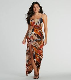 Style 05102-5542 Windsor Multicolor Size 4 Tall Height Jersey One Shoulder Floor Length Side slit Dress on Queenly