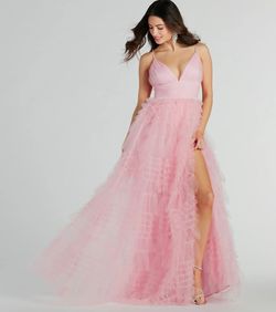 Style 05004-0192 Windsor Pink Size 0 Ruffles Tall Height Side slit Dress on Queenly