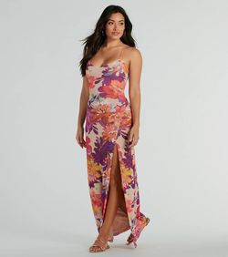 Style 05101-3241 Windsor Multicolor Size 8 Spaghetti Strap Corset Floral Jersey Side slit Dress on Queenly