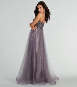 Style 05002-7994 Windsor Purple Size 4 Spaghetti Strap Military Floor Length Straight Dress on Queenly