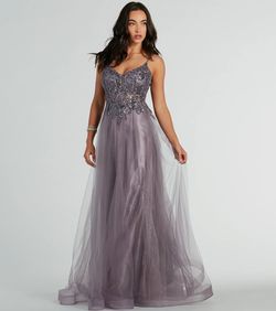 Style 05002-7994 Windsor Purple Size 4 Quinceanera 05002-7994 V Neck Satin Tulle Straight Dress on Queenly