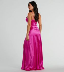 Style 05002-8129 Windsor Pink Size 4 V Neck Corset Satin Side slit Dress on Queenly