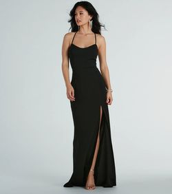 Style 05002-8283 Windsor Black Size 0 Padded 05002-8283 Wedding Guest Spaghetti Strap Jersey Side slit Dress on Queenly