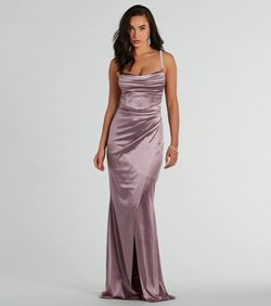 Style 05002-8317 Windsor Purple Size 0 Padded Wedding Guest 05002-8317 Spaghetti Strap Jersey Side slit Dress on Queenly