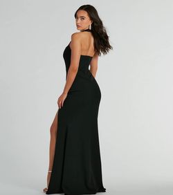 Style 05002-8512 Windsor Black Size 0 Mermaid Jersey Halter Side slit Dress on Queenly