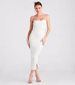 Style 05001-1540 Windsor White Size 0 Sheer Strapless Prom Square Neck Side slit Dress on Queenly