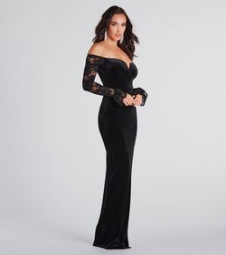 Style 05002-7759 Windsor Black Size 4 Prom Floor Length Sleeves Wedding Guest Sheer Side slit Dress on Queenly