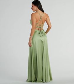 Style 05002-8056 Windsor Green Size 0 V Neck Teal Satin Jersey Side slit Dress on Queenly
