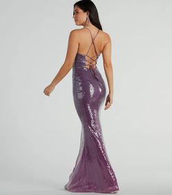 Style 05002-8259 Windsor Purple Size 0 Sequined Spaghetti Strap Mermaid Dress on Queenly