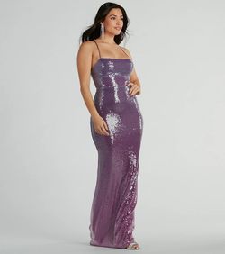 Style 05002-8259 Windsor Purple Size 4 Padded Ombre Sequined Spaghetti Strap Mermaid Dress on Queenly