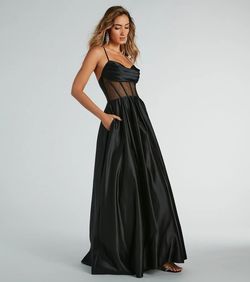 Style 05004-0196 Windsor Black Size 2 Quinceanera Floor Length Corset Sheer Straight Dress on Queenly