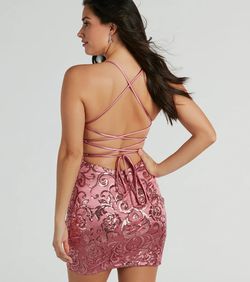 Style 05001-2150 Windsor Pink Size 8 Plunge Padded Backless Spaghetti Strap Jewelled Straight Dress on Queenly