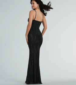 Style 05002-8348 Windsor Black Size 4 Padded Sweetheart Spaghetti Strap Jersey Straight Dress on Queenly