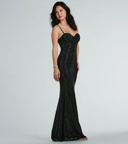 Style 05002-8348 Windsor Black Size 4 Padded Sweetheart Spaghetti Strap Jersey Straight Dress on Queenly