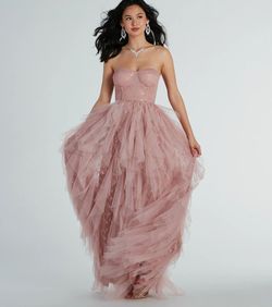 Style 05002-8208 Windsor Pink Size 0 Tulle Ball Gown Corset Strapless Jersey Straight Dress on Queenly