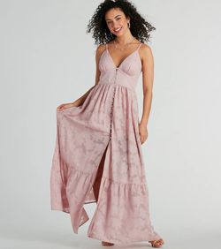 Style 05101-3200 Windsor Pink Size 4 Jersey V Neck Floral Side slit Dress on Queenly