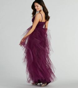 Style 05002-8188 Windsor Purple Size 0 Prom V Neck Tulle Jersey Straight Dress on Queenly