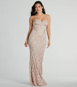Style 05002-8093 Windsor Nude Size 4 Prom Floor Length Corset Sheer Mermaid Dress on Queenly