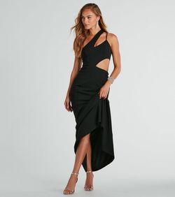 Style 05002-8217 Windsor Black Size 0 Spaghetti Strap V Neck Tall Height Mermaid Dress on Queenly