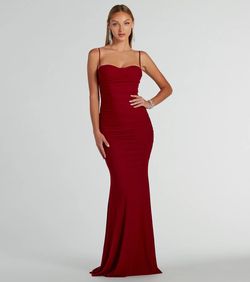 Style 05002-8484 Windsor Red Size 4 Tall Height Flare Party Mermaid Dress on Queenly