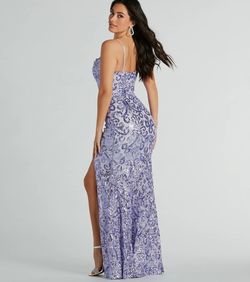 Style 05002-8089 Windsor Purple Size 4 Pattern Spaghetti Strap Tall Height 05002-8089 Side slit Dress on Queenly
