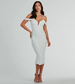 Style 05001-2118 Windsor White Size 0 Prom Party Spaghetti Strap Jersey Side slit Dress on Queenly