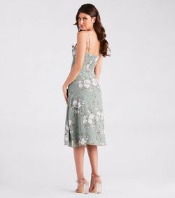 Style 05101-2212 Windsor Green Size 12 Plus Size Print Graduation Side slit Dress on Queenly