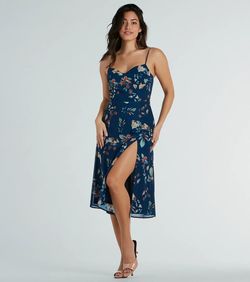 Style 05101-3213 Windsor Blue Size 0 Pattern Floor Length Print Side slit Dress on Queenly