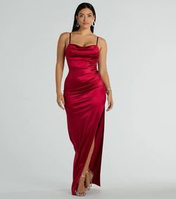 Style 05002-8227 Windsor Red Size 8 05002-8227 Wedding Guest Sweetheart Spaghetti Strap Jersey Side slit Dress on Queenly