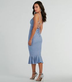 Style 05001-2093 Windsor Blue Size 4 Bridesmaid Jersey V Neck Cocktail Dress on Queenly
