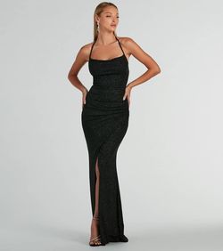 Style 05002-8375 Windsor Black Size 8 Mermaid Spaghetti Strap Side slit Dress on Queenly