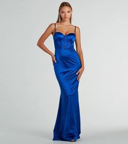 Style 05002-8350 Windsor Blue Size 4 Sweetheart Corset Floor Length Mermaid Dress on Queenly