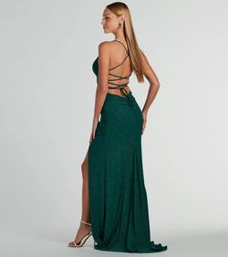 Style 05002-8370 Windsor Green Size 12 Jersey Corset Floor Length Plus Size Side slit Dress on Queenly