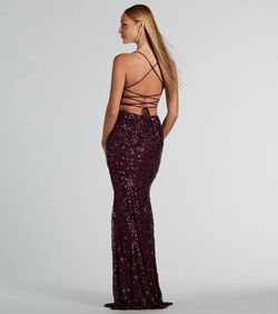 Style 05002-8082 Windsor Purple Size 8 Backless Pattern Tall Height V Neck Straight Dress on Queenly