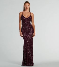 Style 05002-8082 Windsor Purple Size 8 Sequined Spaghetti Strap Tall Height Straight Dress on Queenly