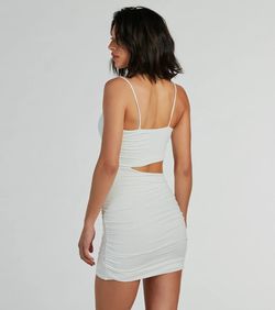 Style 05102-5640 Windsor White Size 8 Sorority Spaghetti Strap Cut Out Bridal Shower Cocktail Dress on Queenly