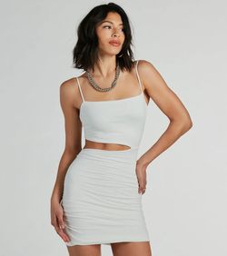 Style 05102-5640 Windsor White Size 8 Sorority Spaghetti Strap Cut Out Bridal Shower Cocktail Dress on Queenly