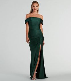 Style 05002-8078 Windsor Green Size 0 Mermaid Jersey Floor Length Side slit Dress on Queenly
