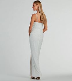 Style 05002-8123 Windsor White Size 4 Sheer Prom Floor Length Side slit Dress on Queenly