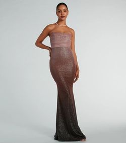 Style 05002-8454 Windsor Brown Size 4 Floor Length Sheer Mermaid Dress on Queenly