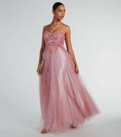 Style 05002-7992 Windsor Pink Size 0 Spaghetti Strap Sweet 16 Sheer Floor Length Straight Dress on Queenly